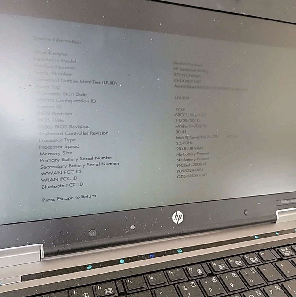 HP EliteBook 8440p Powers On Memory And Hard Drive Wiped